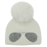 Mitchies Matchings Aviator Knitted Hat w/ Pom White
