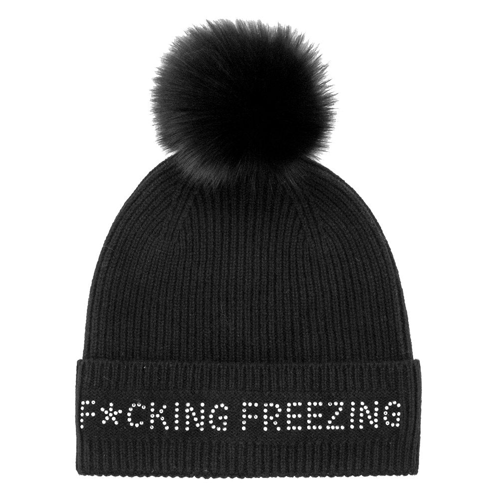 Mitchies Matchings F*cking Freezing Knitted Hat w/ Pom Black / Fox Pom Pom