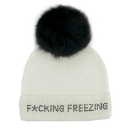 Mitchies Matchings F*cking Freezing Knitted Hat w/ Pom White / Fox Pom Pom