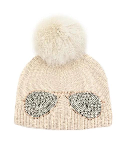 Mitchies Matchings Aviator Knitted Hat w/ Pom Ivory