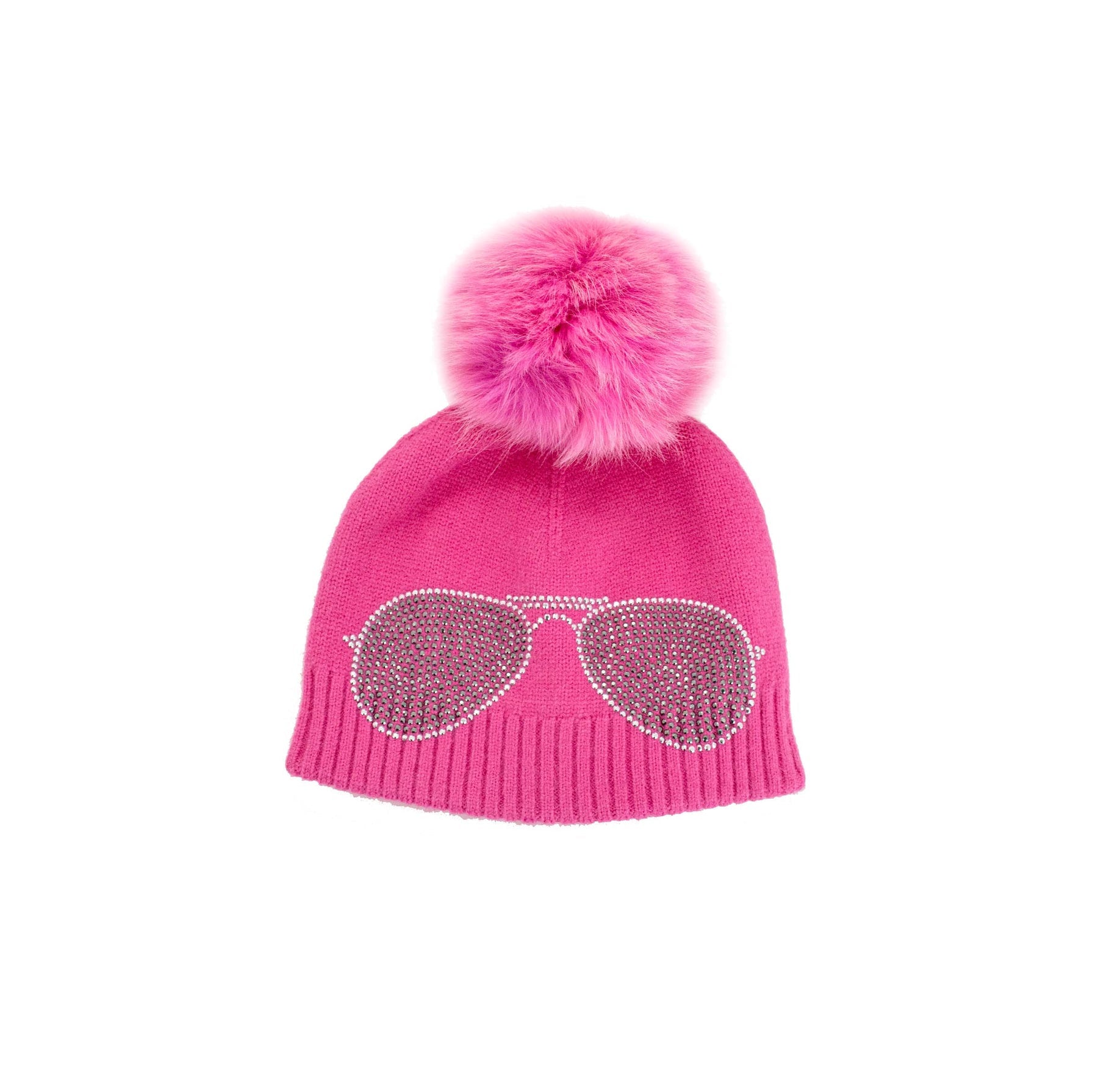 Mitchies Matchings Aviator Knitted Hat w/ Pom Hot Pink