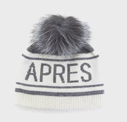 Mitchies Matchings Apres Ski Knitted Hat w/ Pom White & Grey / Fox Pom Pom